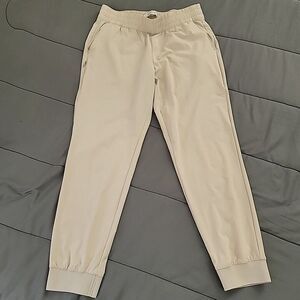 BR Standard Joggers Women's Size Small Cream Pockets Zip Pocket Drawstring FLAWS